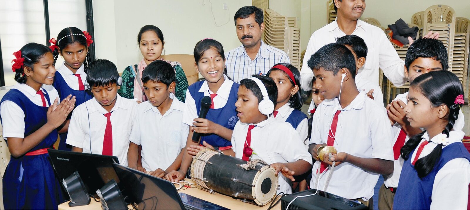 Students performing music during a Global Classroom cultural session.